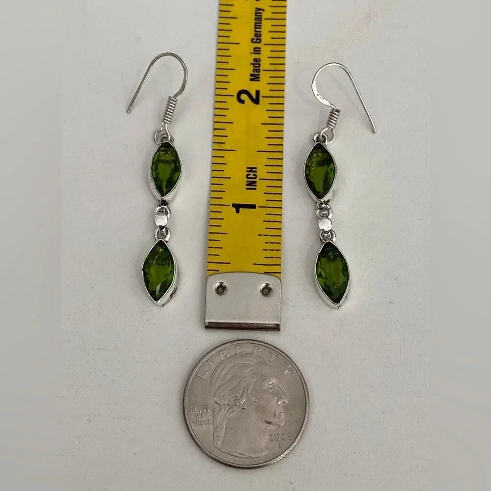 Handmade Real Peridot and 925 Sterling Silver Drop Double Tier Earrings